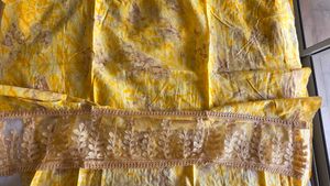 Yellow Printed Dupatta with Lace material
