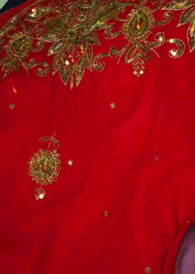 Stunning Red Embroidered  Saree with stitched bila