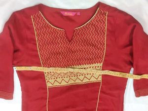 Red Embroidered Kurta