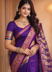 Elegant Purple & Gold Banarasi Saree 💜
