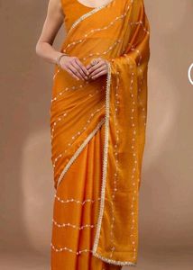Elegant Orange Embroidered Saree ready to wear