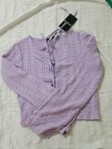 Shein Purple Textured Tie-Front Top