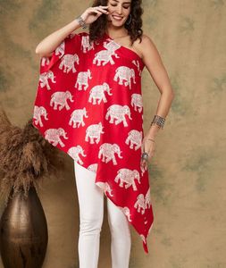 InWeave Elephant Print One Shoulder Flowy Top