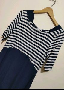 Navy Blue White Lining Dress For 36- 38 Bust