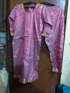 Pink Kurta Set with Gold Border
