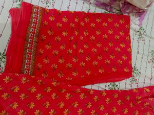 Vibrant Red Floral Kurta Set