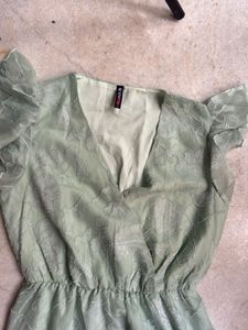 Newme Light Green Embroidered Midi Dress