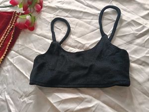Black Ribbed Bikini Top