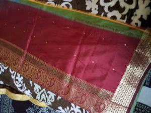 Green Silk Saree with Gold Border