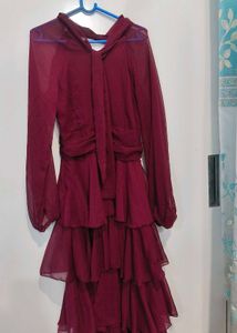 Burgundy Tiered Chiffon Dress