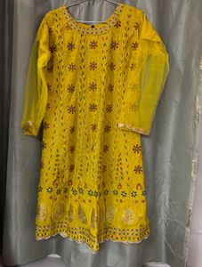 Yellow Embroidered Sharara Suit