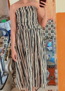 Strapless Striped Midi Dress
