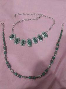 synthetic malachite necklace pair