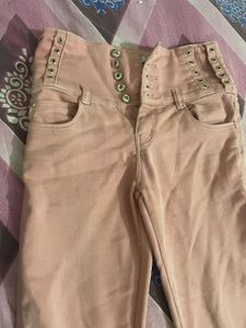 High Waisted Pink Denim Jeans