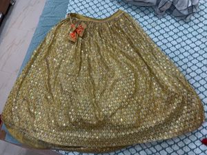 Orange And Golden Kurti And Skirt Set Without Dupatta