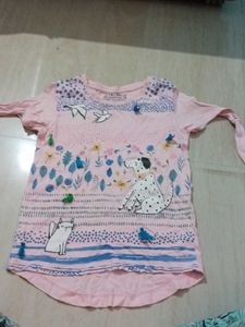 Cute Dog and Cat Print T-Shirt 5-6 years old girl