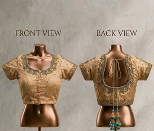 Premium gold Silk Saree aari work Blouse