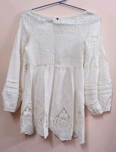 Premium White Schiffli Off-Shoulder Tunic / Mini D