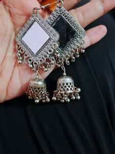 Stylish Mirror Work Jhumka Earrings