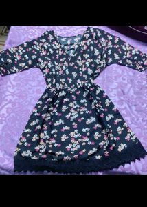 Floral Print Mini Dress with Lace Trim