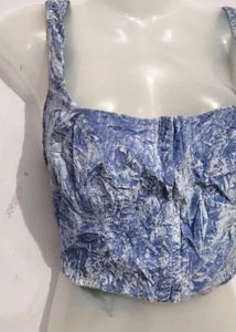 Wild Fable Blue Crushed Velvet Crop Top