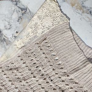 Crochet Knit Vest with Lace Trim