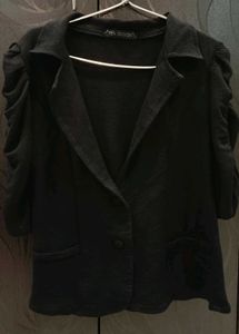 Black Ruched Sleeves Blazer