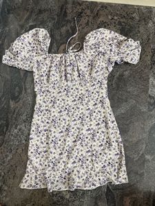 Floral Print Puff Sleeve Mini Dress(size-S)