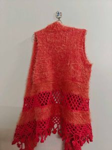 Vibrant Fuzzy Crochet Shrug - free size