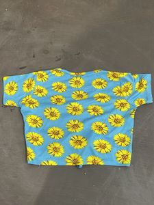 Blue Sunflower Print Ruched Crop Top