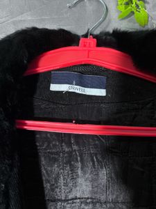 Black Corduroy Jacket with Fur Trim
