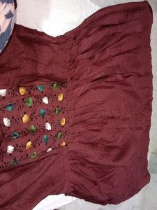 Maroon Colour Cotton Fabric Feeding Kurthi