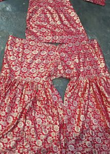 Red Floral Kurta Set with Sharara Pants
