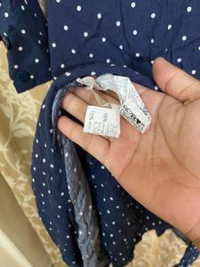 ZARA Navy Polka Dot Tie-Front Dress