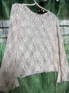 Sheer Lace Bell Sleeve Top