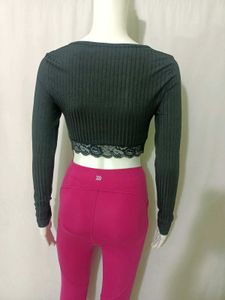 Chic Black Lace Trim Crop Top Fixed Price