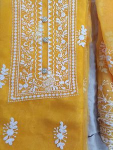 Yellow Embroidered Unstitched Suit