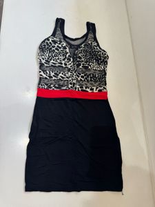 Stylish Leopard Print & Black Dress