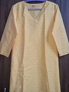 Yellow Kurta with White Dots