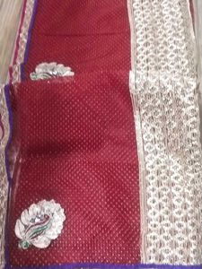 Gorgeous Maroon Net Saree with blouse
