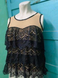 Black Lace Tiered Tank Top