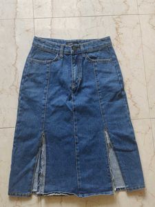 Blue Denim Skirt with Slits