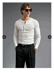 Men's White Ribbed Henley T-Shirt