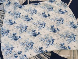 White n Blue Floral Print Top