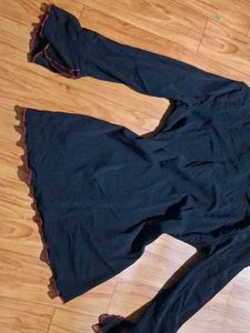 Black Long Sleeve Top with Ruffle Trim