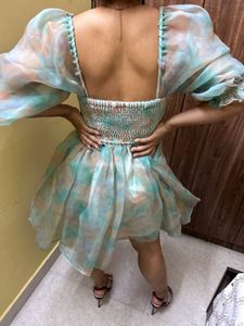 Sheer Puff Sleeve Mini Dress