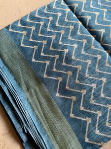 light Blue Saree with Geometric Print
