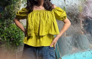 Lime Green Off-Shoulder Tiered Top