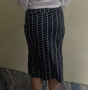Black Checked Midi Pencil Skirt