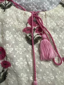 White kurta with pink floral print